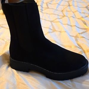 Black suede rhinestone edged boots